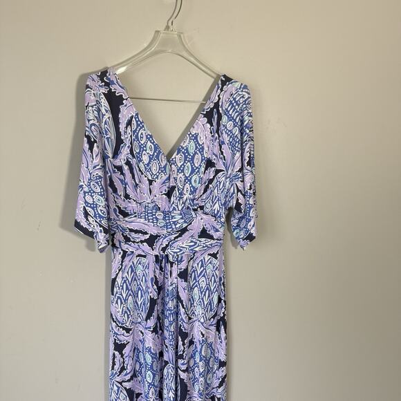 Lilly Pulitzer Women Parigi Maxi Dress Lilac Verbena Kimono Sleeve Tropical Sz S - Picture 3 of 8